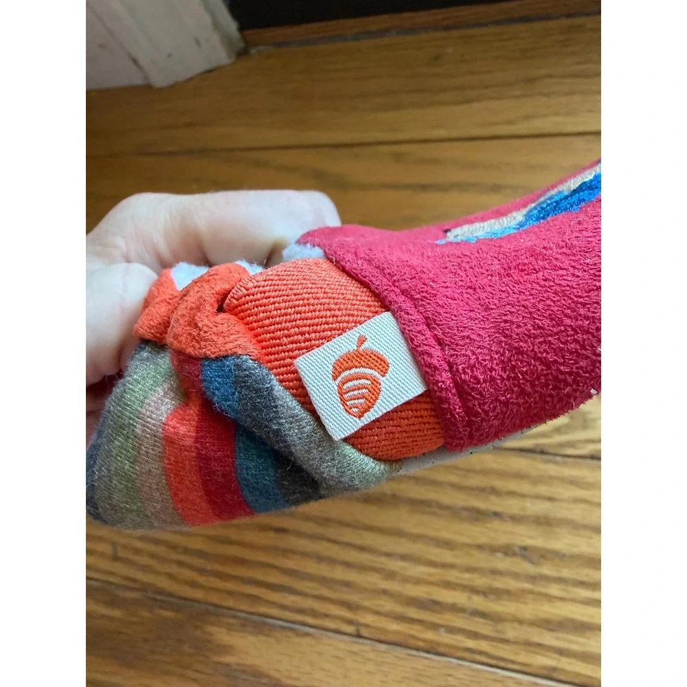 Acorn Toddler Hedgehog Moccasin Slippers Red Blue Striped 18-24 Months 14cm